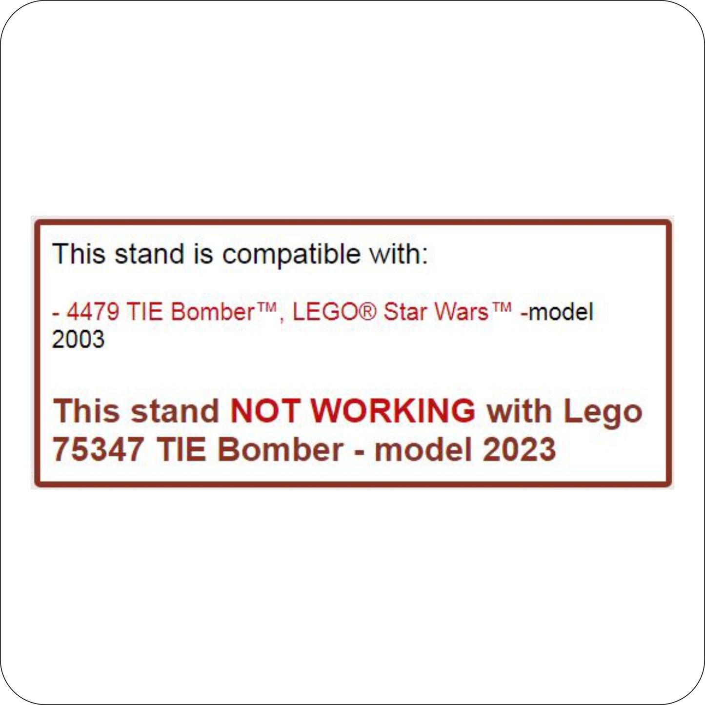 Display stand angled 3D for Lego 4479 TIE Bomber (A1014)-4