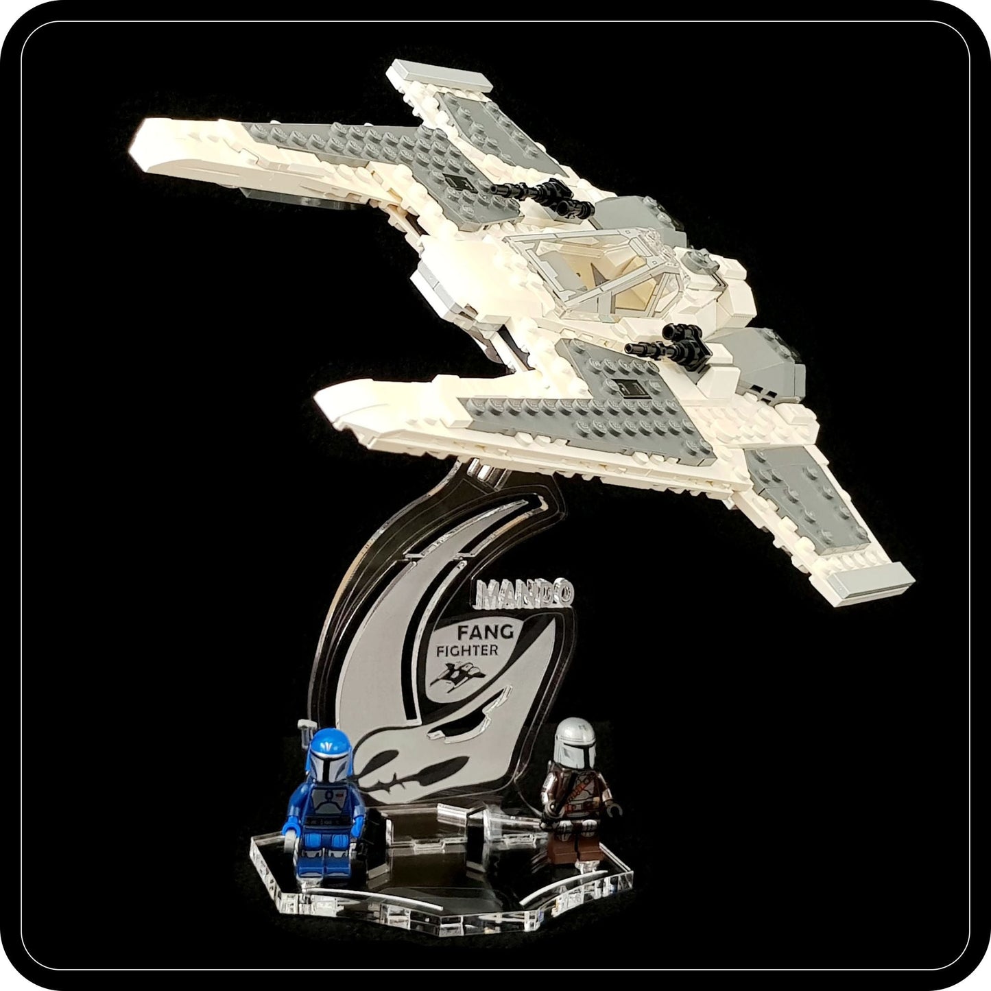 Display stand 3D-ENGV angled for Lego 75348 Mandalorian Fang Fighter + minifigures slots (A1098)-8