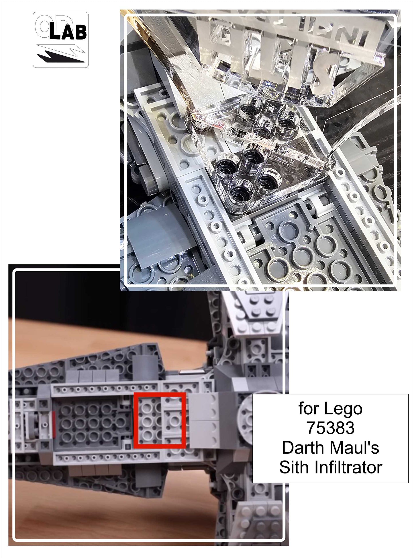 Display stand angled 3D for Lego 75383 Darth Maul's Sith Interceptor +minifigures slots (A1117)-f