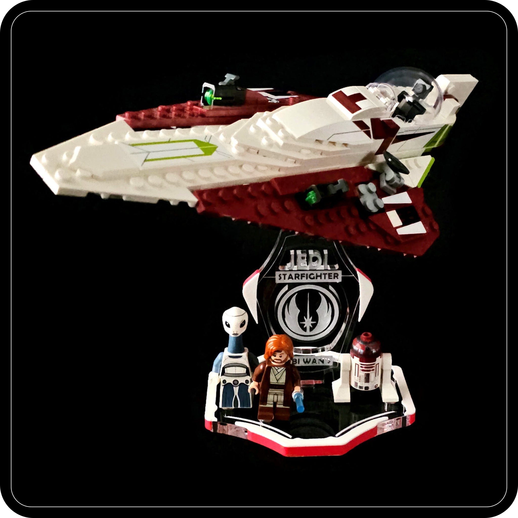 Display stand for Lego 75333 Obi Wan's Starfighter -white-red +