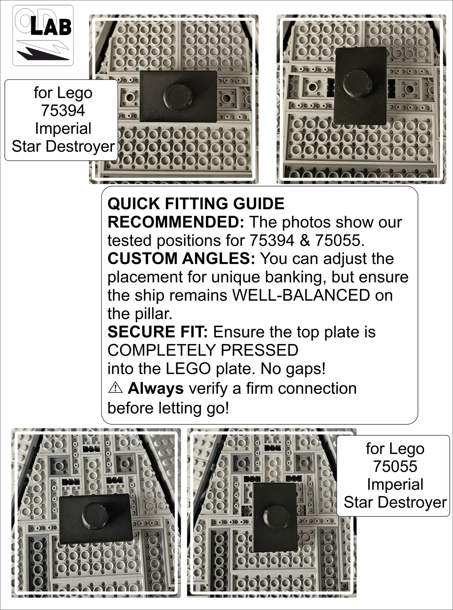 Display stand angled for Lego 75394-75055 - Imperial Star Destroyer - white-grey + minifigures slots (A3107)-f