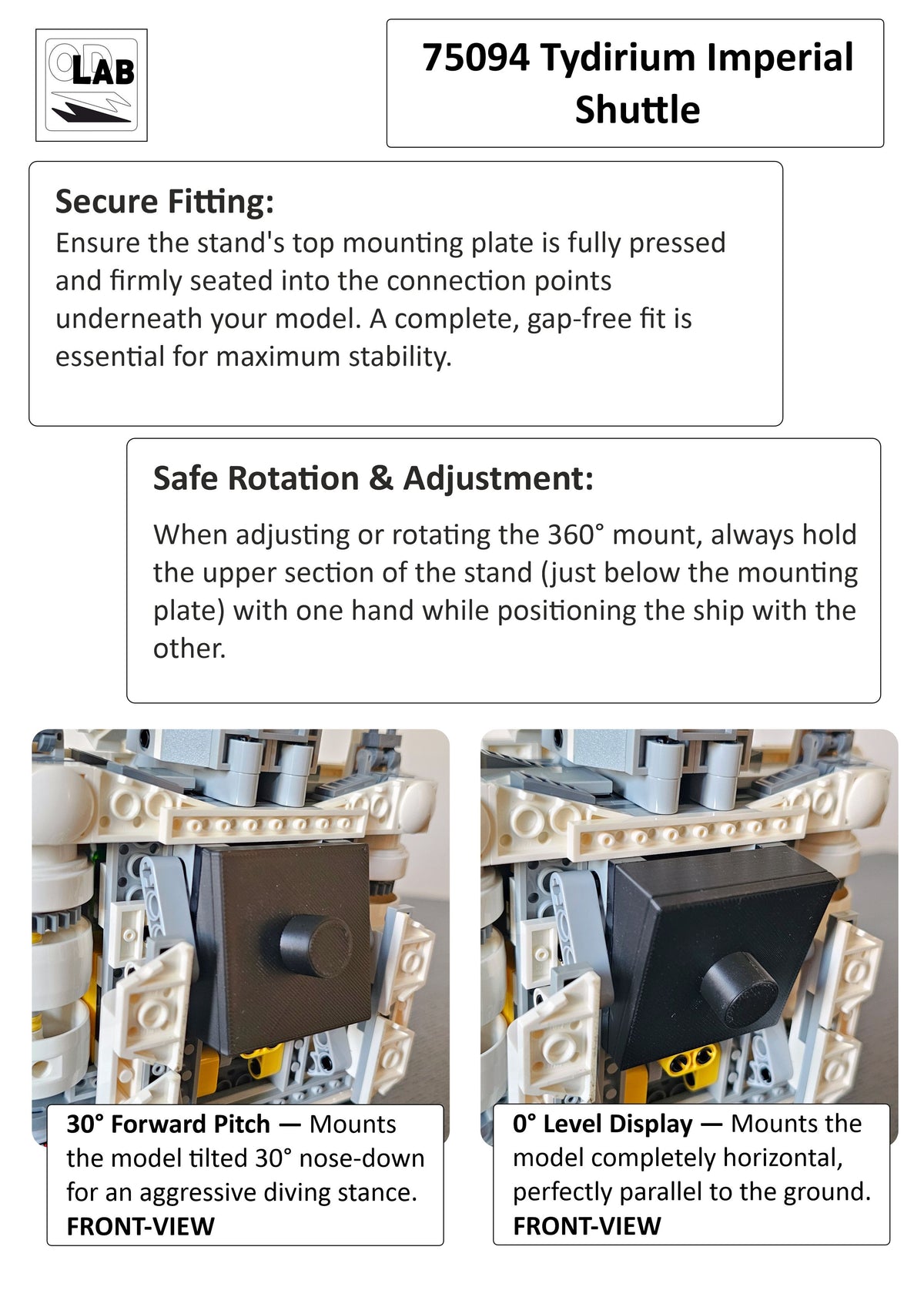 Display stand for LEGO 75094 Tydirium Imperial Shuttle - 360° ROTATING SERIES (M1147) - fitting instructions