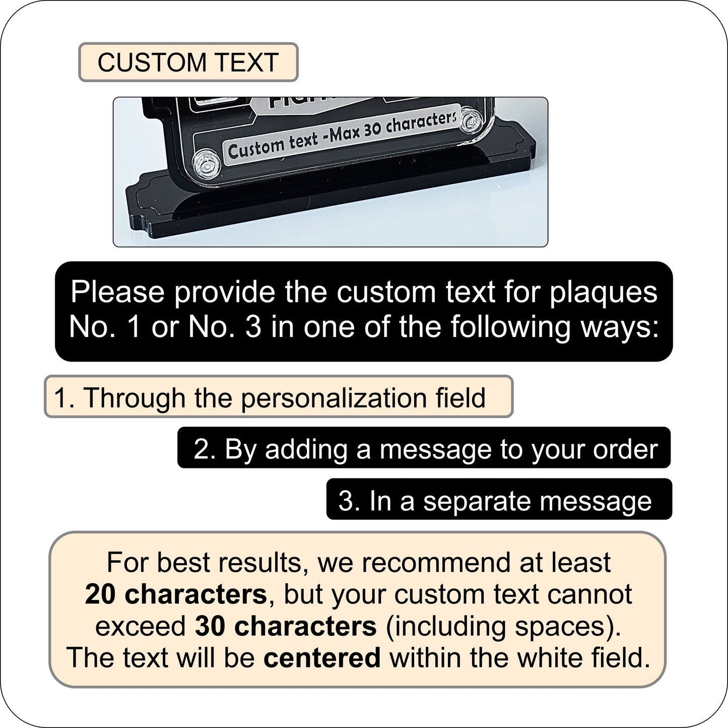 Display Plaque for STAR DESTROYER Models Black-Clear (custom text, stand or wall display) -P002-9