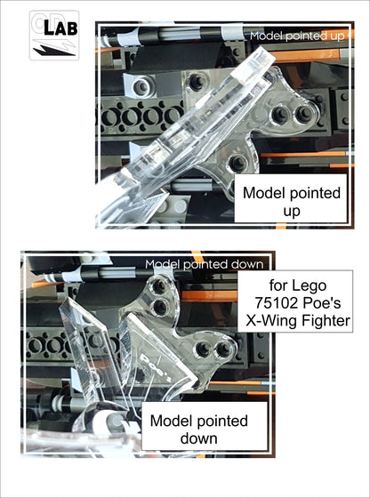 Display stand angled for Lego 75102 Poe's X-Wing Fighter + minifigures slots (A1001)-f