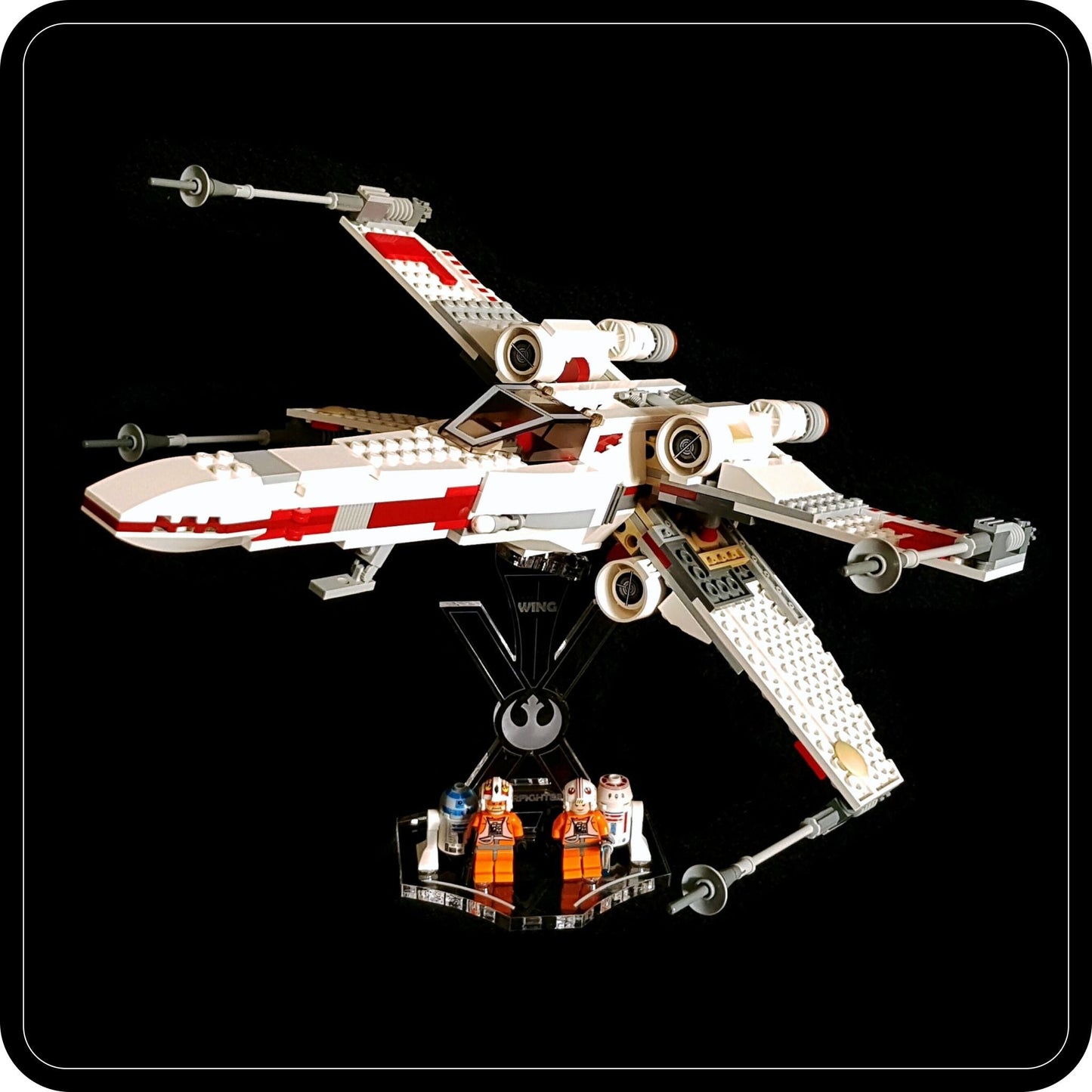 Display stand angled for Lego 9493 X-Wing Starfighter + minifigures slots (A1008)-1