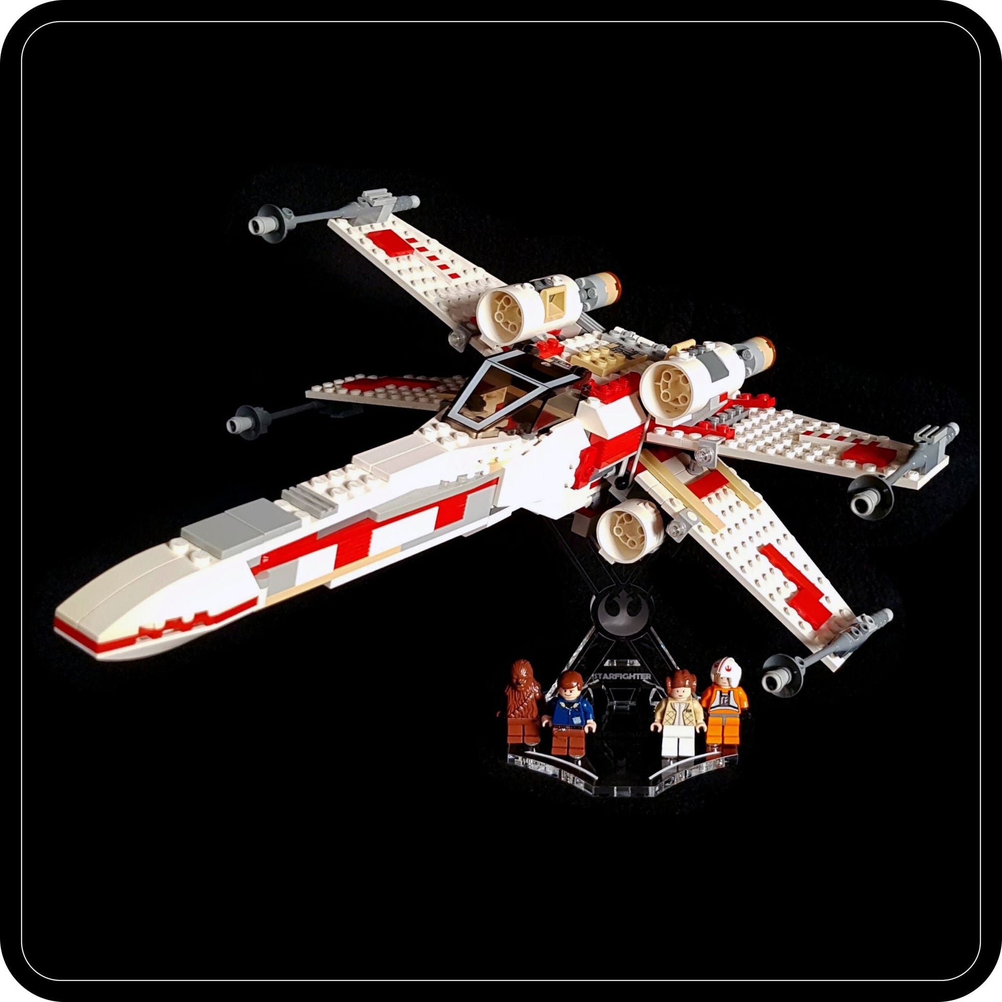 Display stand angled for Lego 6212 and 4502 X-Wing fighter + minifigures slots (A1010)-1