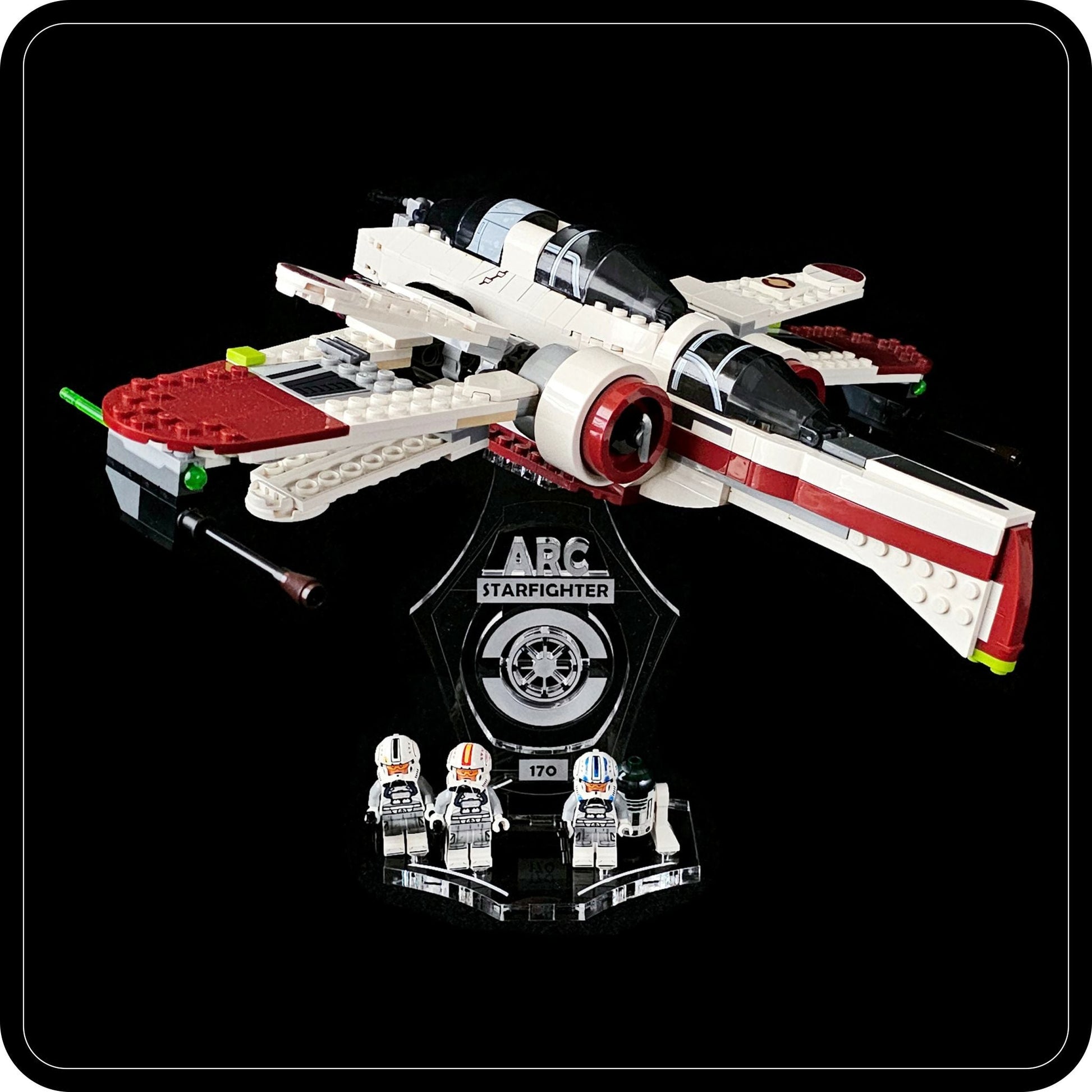 Display stand 3D angled for Lego 75402-8088-7259 ARC-170 Starfighter + minifigures slots (A1034)-2