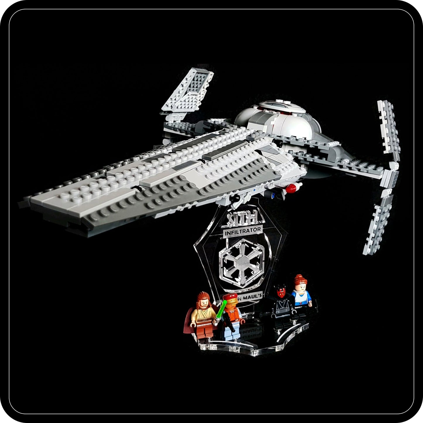 Display stand angled 3D for Lego 7961-75096 Darth Maul's Sith Interceptor +minifigures slots (A1036)-2