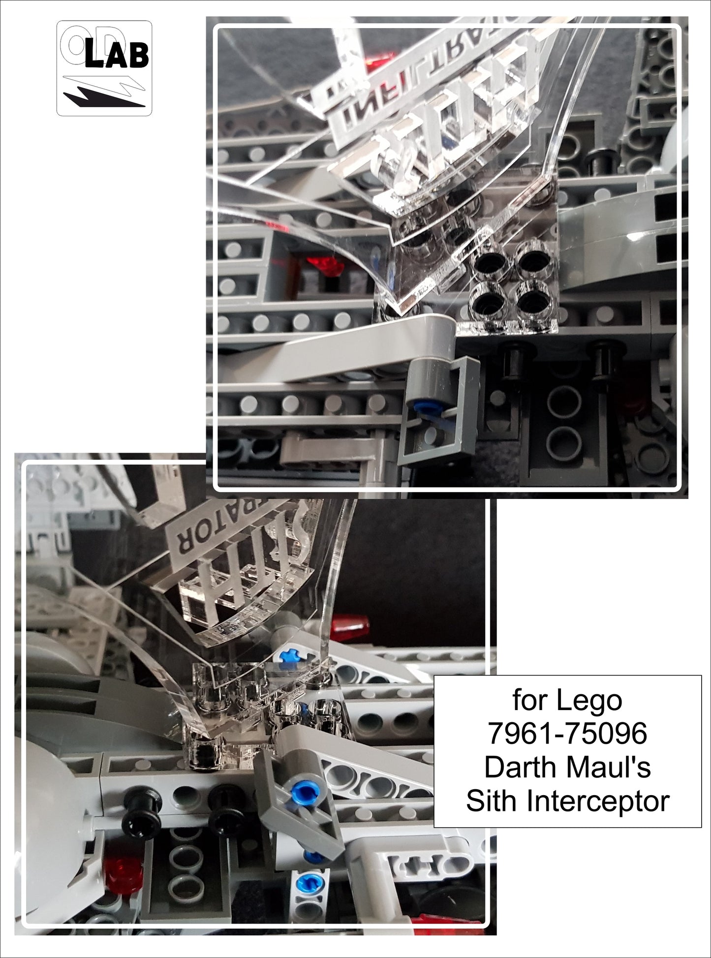 Display stand angled 3D for Lego 7961-75096 Darth Maul's Sith Interceptor +minifigures slots (A1036)-f