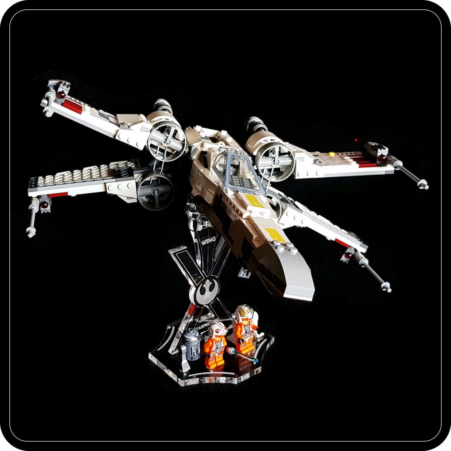 Display stand angled for Lego 75301-75218-75102-9493 X-Wing Starfighter + minifigures slots(A1041)-2