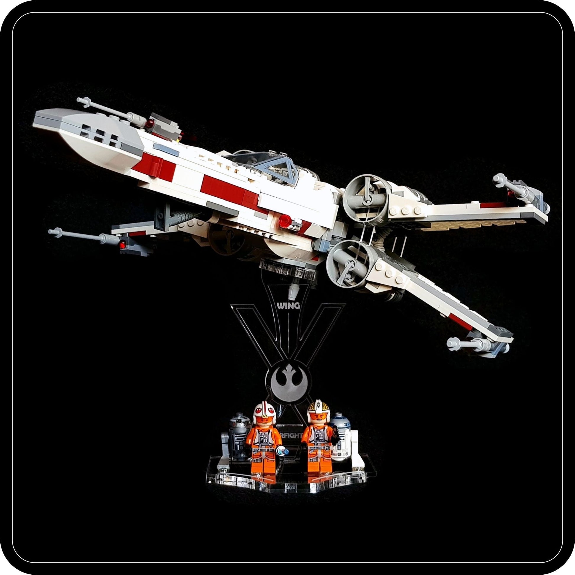 Display stand angled for Lego 75301-75218-75102-9493 X-Wing Starfighter + minifigures slots(A1041)-5