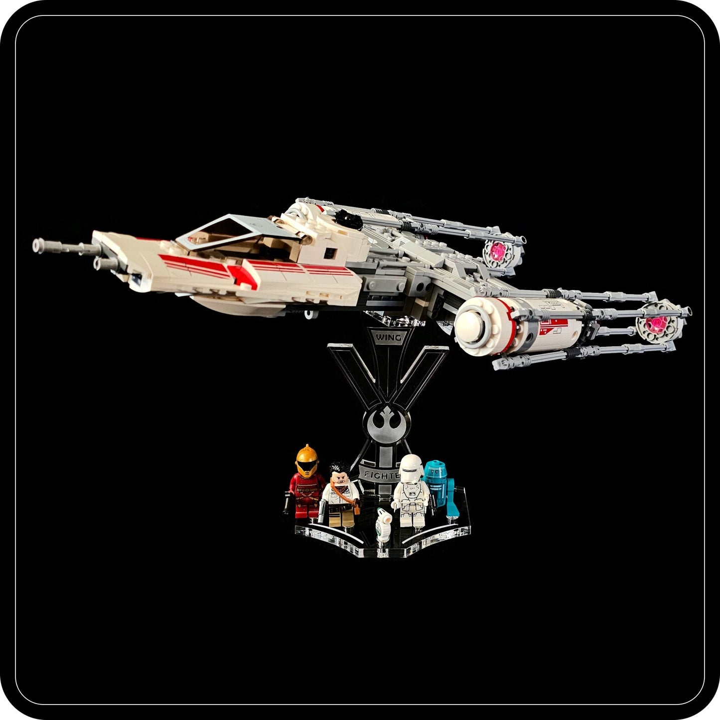 Display stand angled for Lego 75249 -75172 -7658 -9495 Y-Wing Starfighter + minifigures slots (A1055)-1