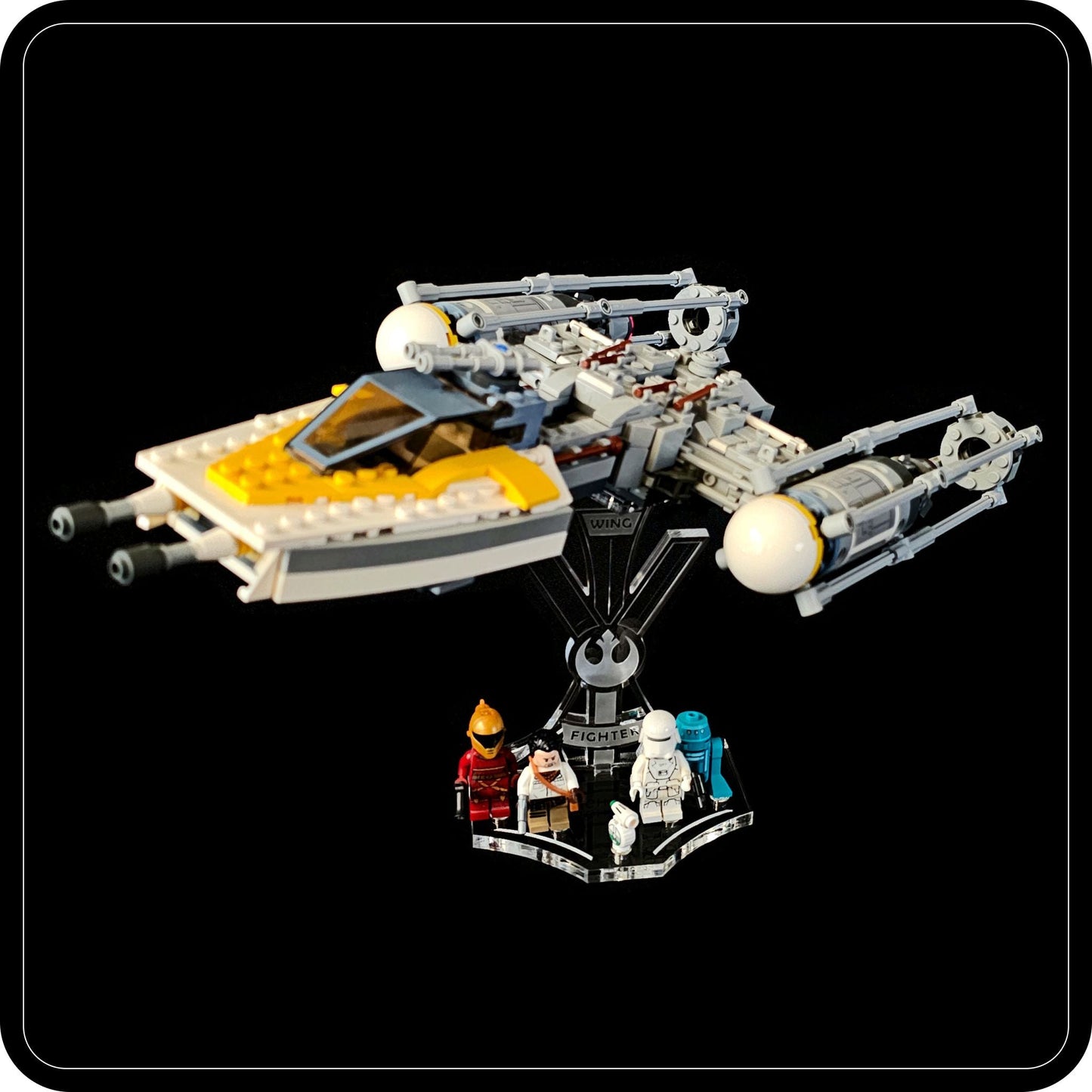 Display stand angled for Lego 75249 -75172 -7658 -9495 Y-Wing Starfighter + minifigures slots (A1055)-6