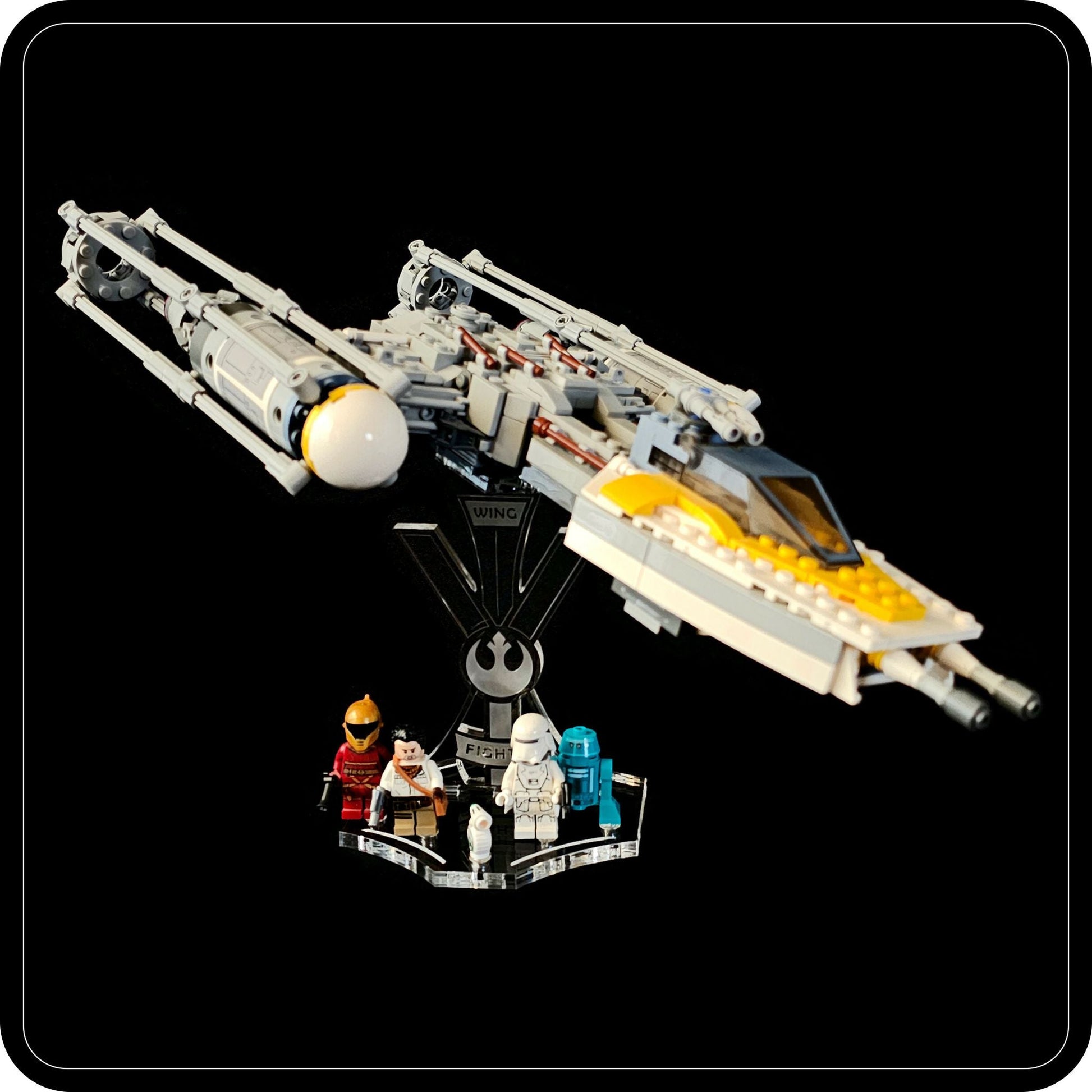 Display stand angled for Lego 75249 -75172 -7658 -9495 Y-Wing Starfighter + minifigures slots (A1055)-7