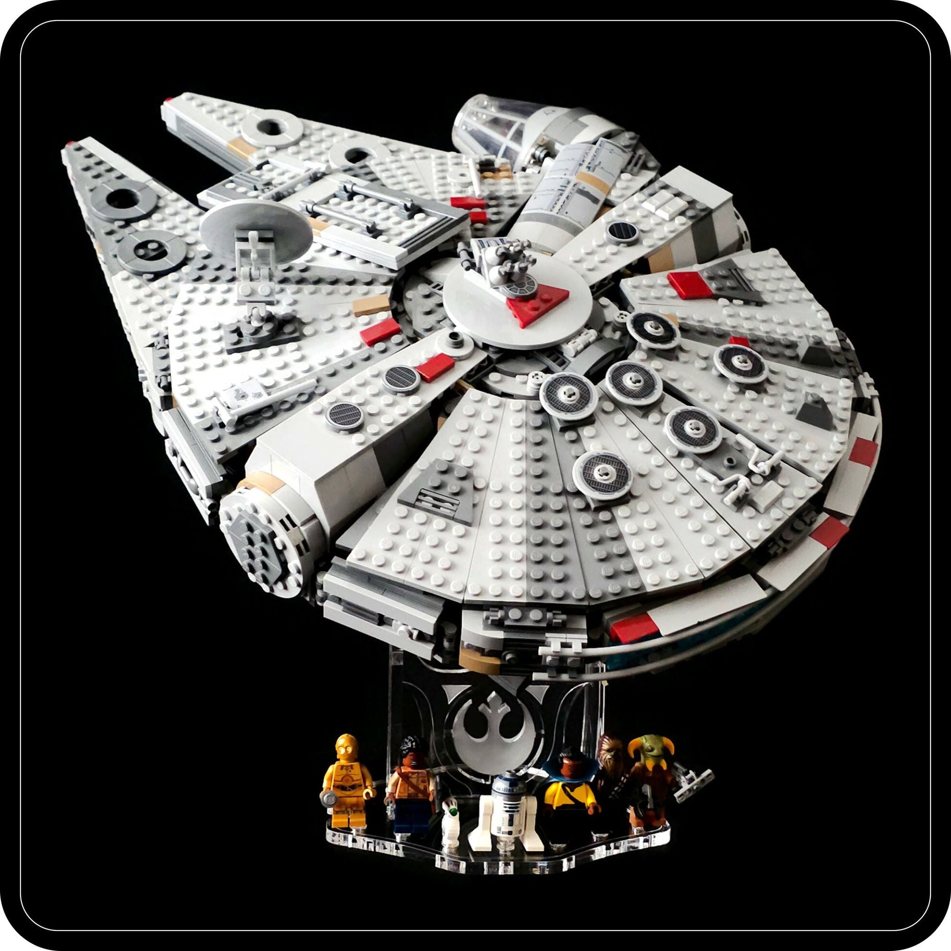 Display stand angled 36° for Lego 75257-4504 Millennium Falcon + minifigures slots (A1056)-1