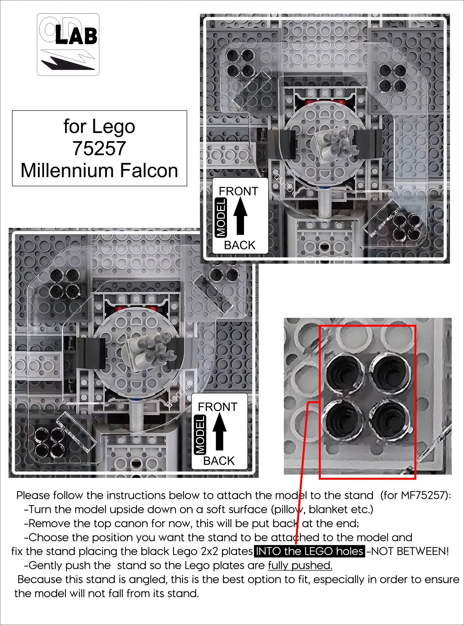 Display stand angled 36° for Lego 75257-4504 Millennium Falcon + minifigures slots (A1056)-f