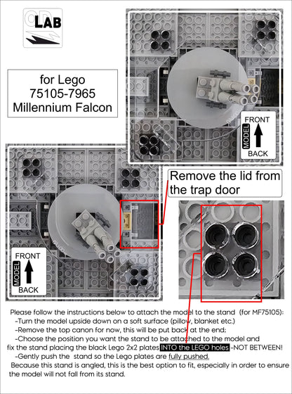 Display stand angled 36° for Lego 75105-7965 Millennium Falcon + minifigures slots (A1057) -f