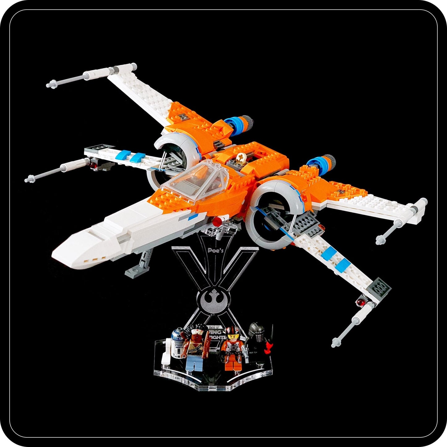 Display stand angled for Lego 75273 Poe Dameron's X-wing Fighter + minifigures slots (A1061)-5