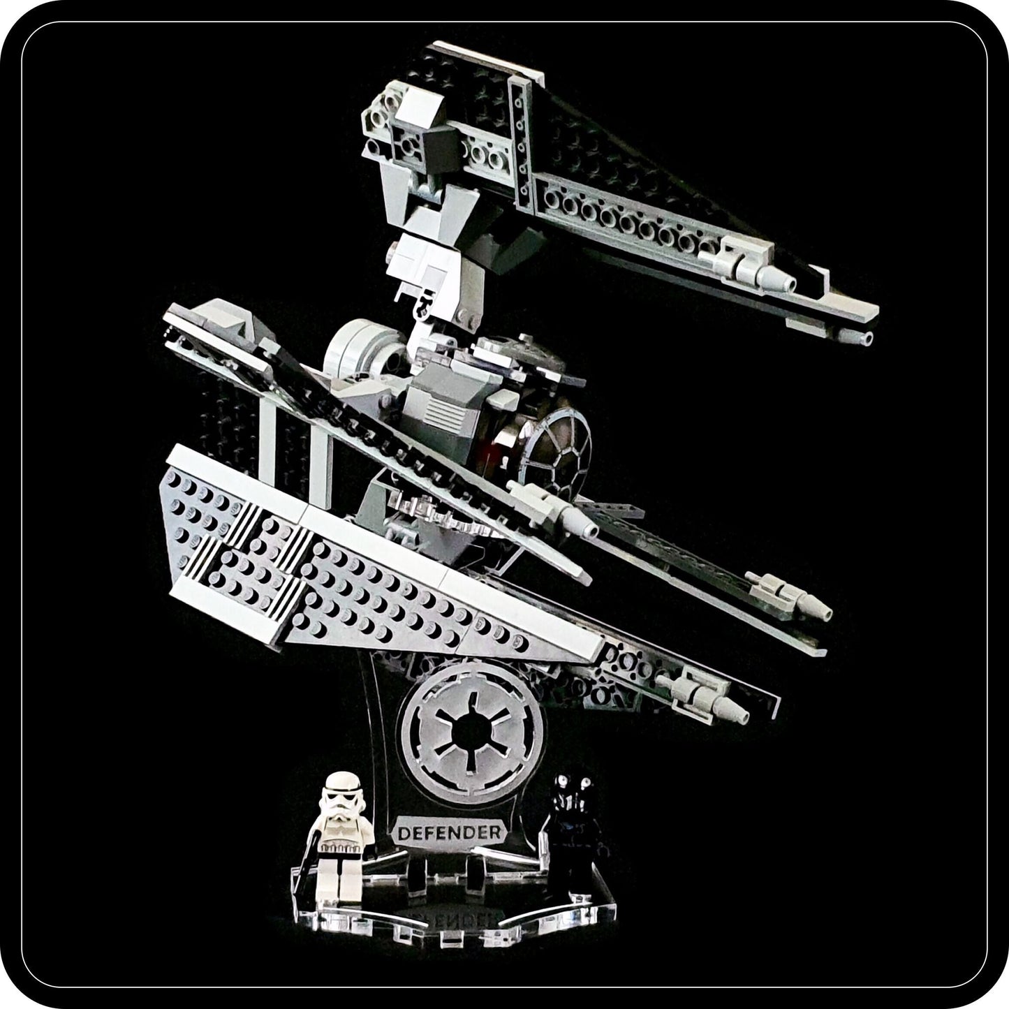 Display stand 3D angled for Lego 8087 TIE Defender + minifigures slots (A1062)-9