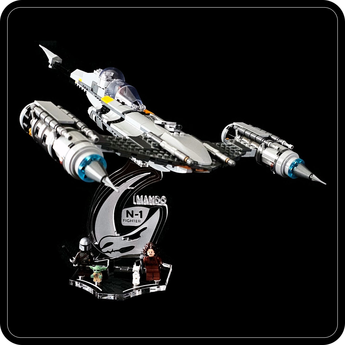 Display stand 3D-ENGV angled for Lego 75325 Mando's N-1 Starfighter +minifigures slots (A1068)-2