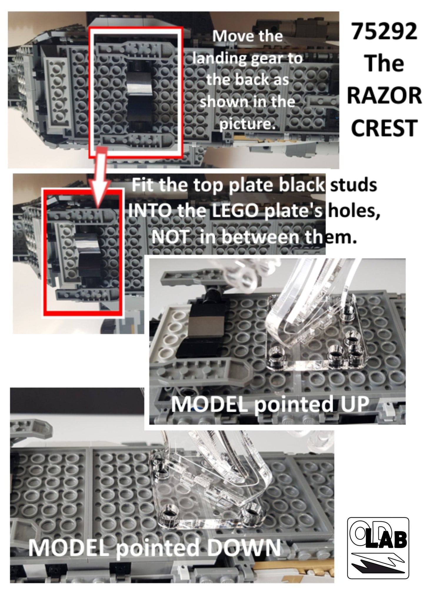 Display stand 3D-ENGV angled for Lego 75292 Razor Crest + minifigures slots (A1071)-f