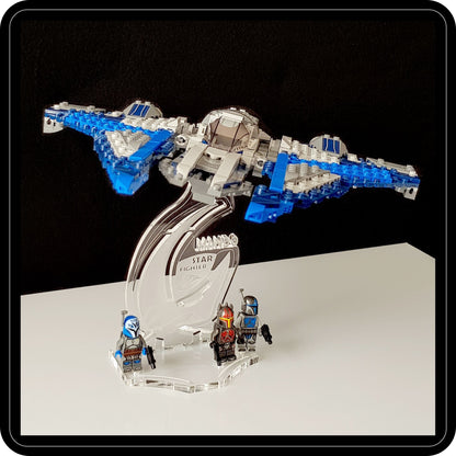 Display stand 3D-ENGV angled for Lego 75316 Mandalorian Starfighter + minifigures slots (A1073)-2