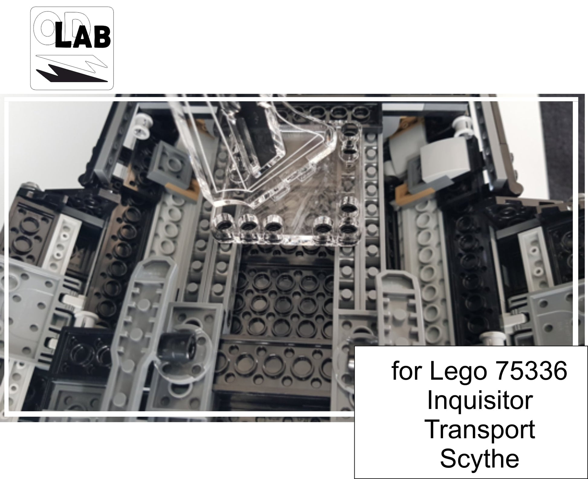 Display stand 3D-ENGV angled for Lego 75336 - Inquisitor Transport Scythe + minifigures slots (A1075)-f