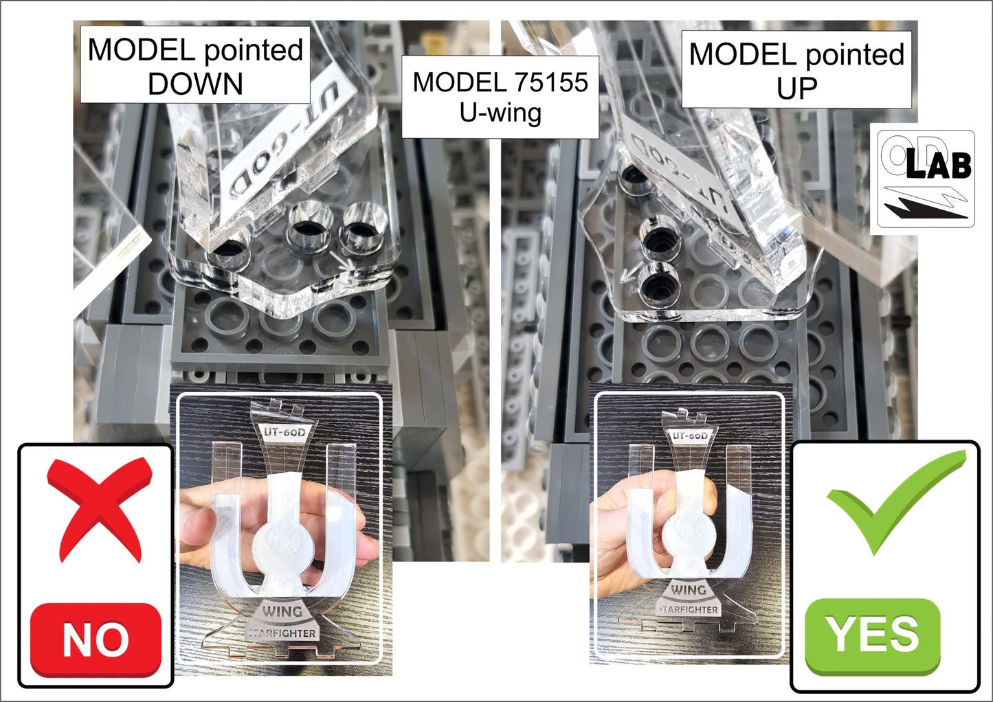 Display stand angled for Lego 75155 Rebel U-Wing Fighter + minifigures slots (A1086)-f