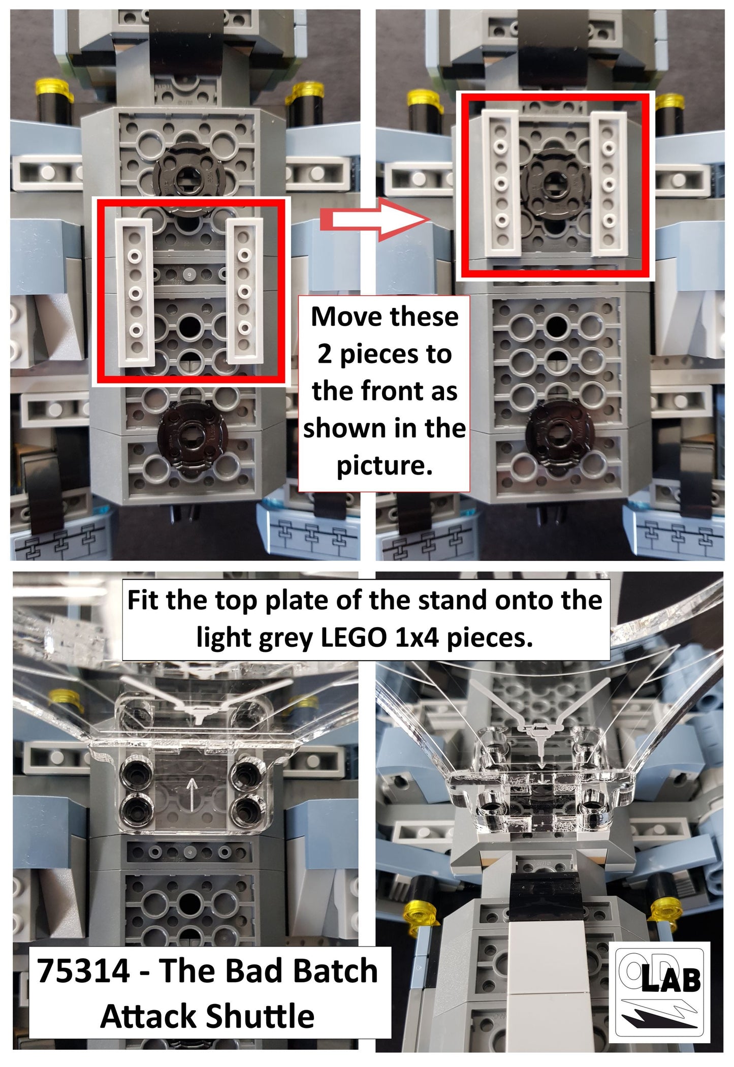 Display stand 3D-ENGV angled for Lego 75314 The Bad Batch + minifigures slots (A1090)-f