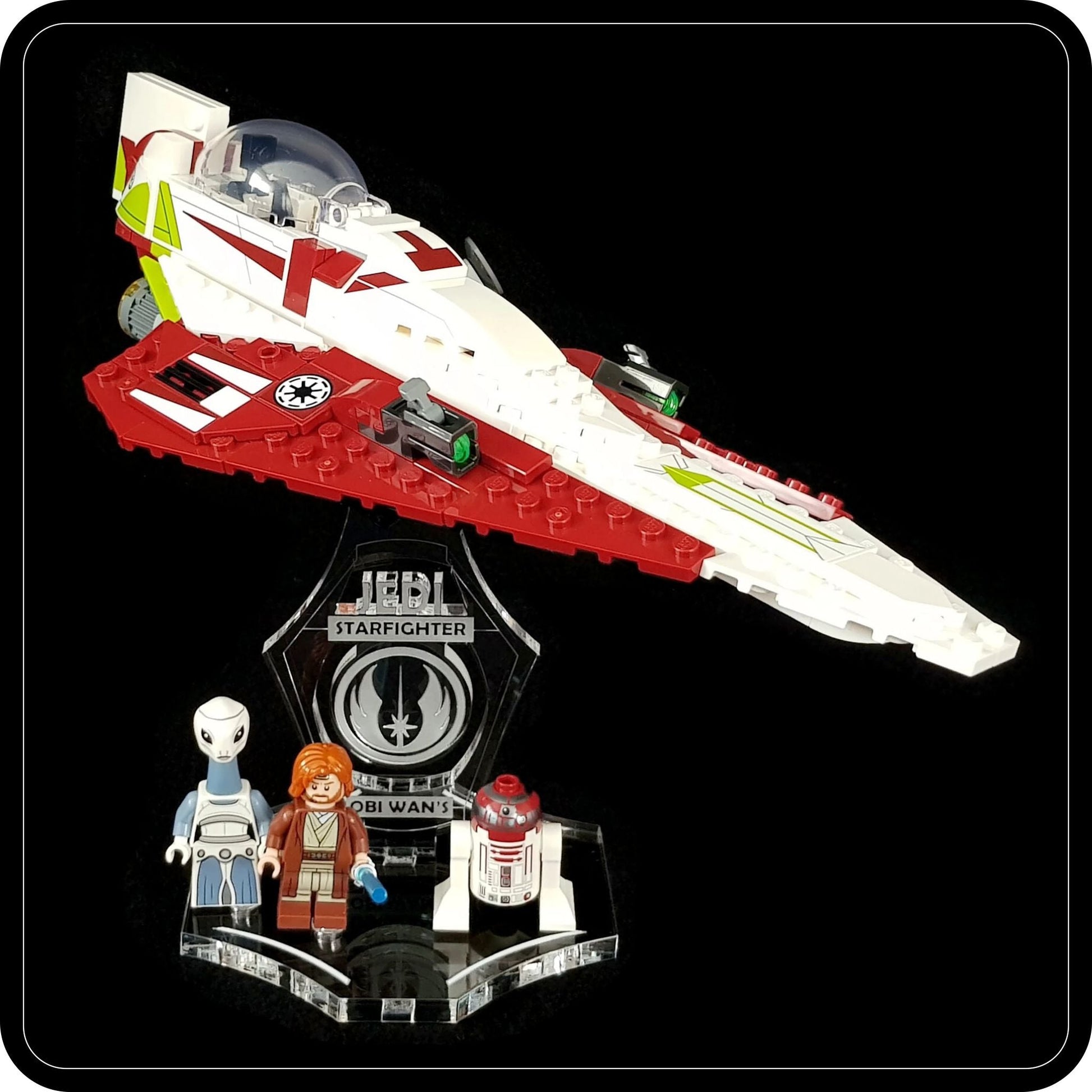 Display stand angled for Lego 75333 Obi Wan's Starfighter + minifigures slots (A1096)-2