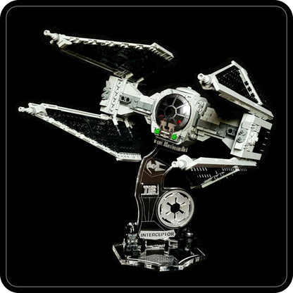 Display stand 3D-ENGV angled for Lego 75348 Mandalorian TIE Interceptor + minifigures slots (A1099)-1