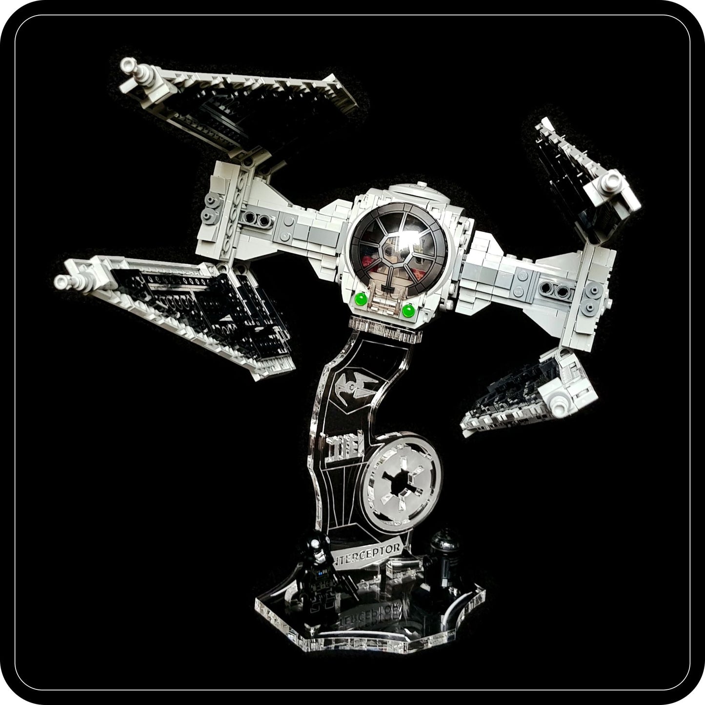 Display stand 3D-ENGV angled for Lego 75348 Mandalorian TIE Interceptor + minifigures slots (A1099)-5