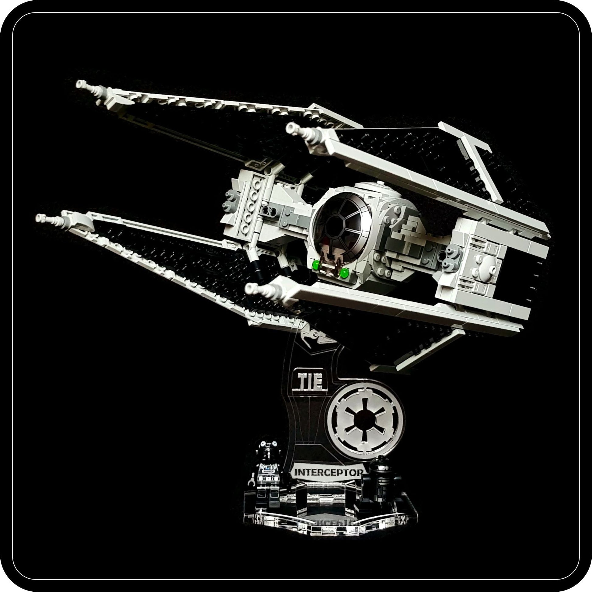 Display stand 3D-ENGV angled for Lego 75348 Mandalorian TIE Interceptor + minifigures slots (A1099)-8