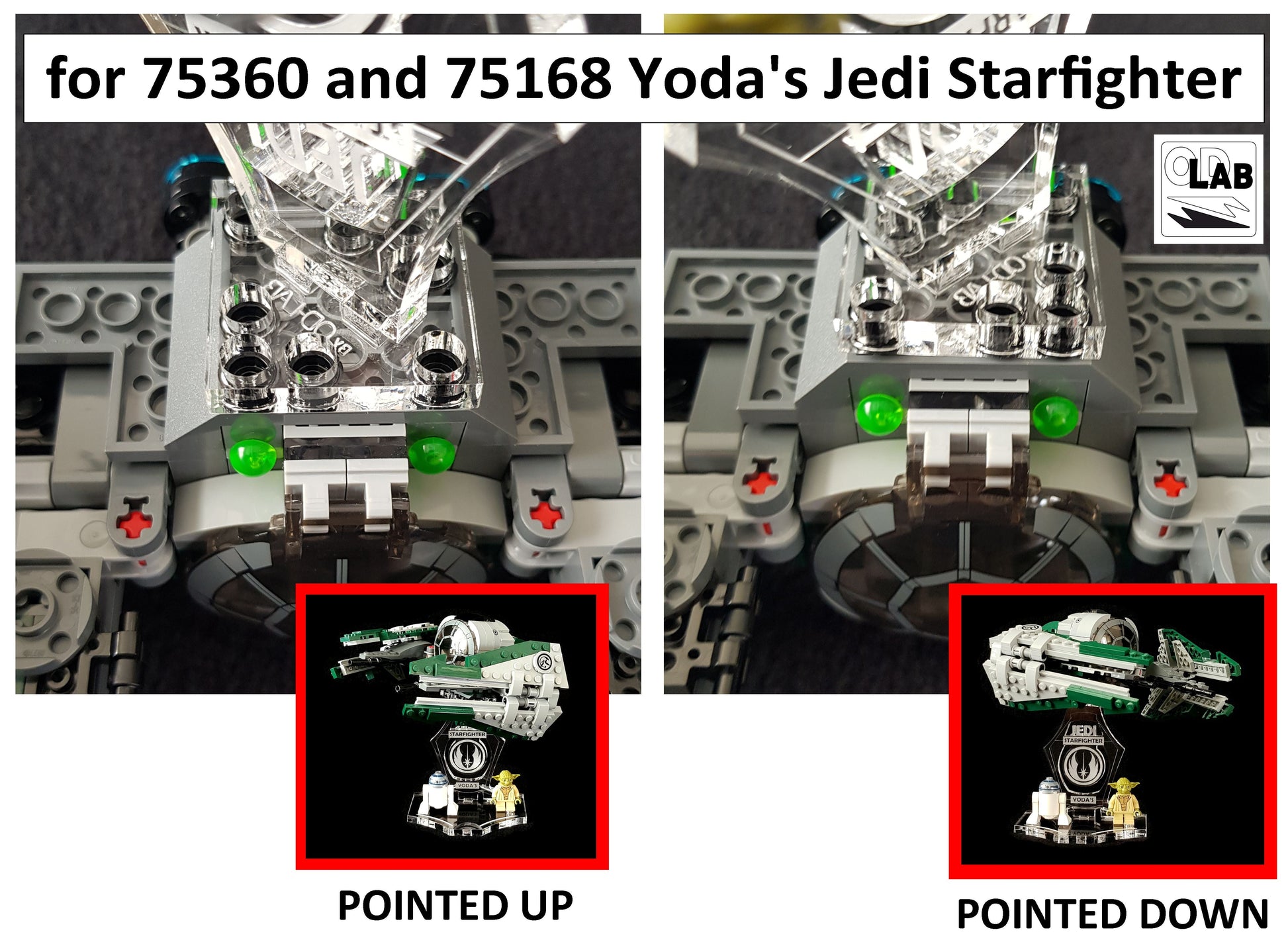 Display stand angled for Lego 75360-75168 Yoda's Jedi Starfighter + minifigures slots (A1100)-f