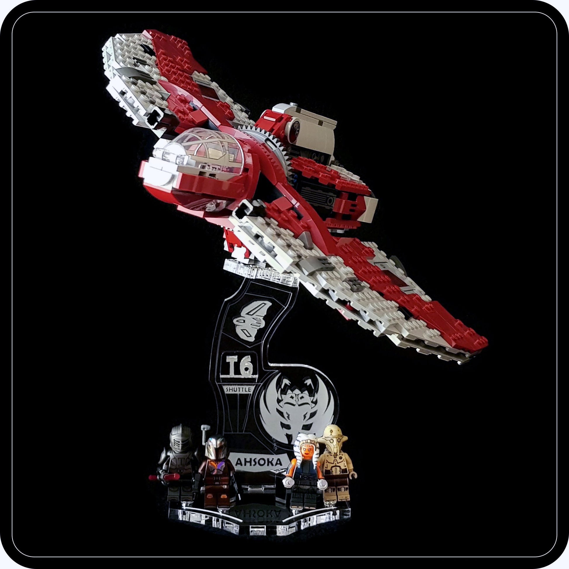 Display stand 3D-ENGV angled for Lego 75362 Ahsoka Tano's T-6 Jedi Shuttle + minifigures slots (A1102)-1