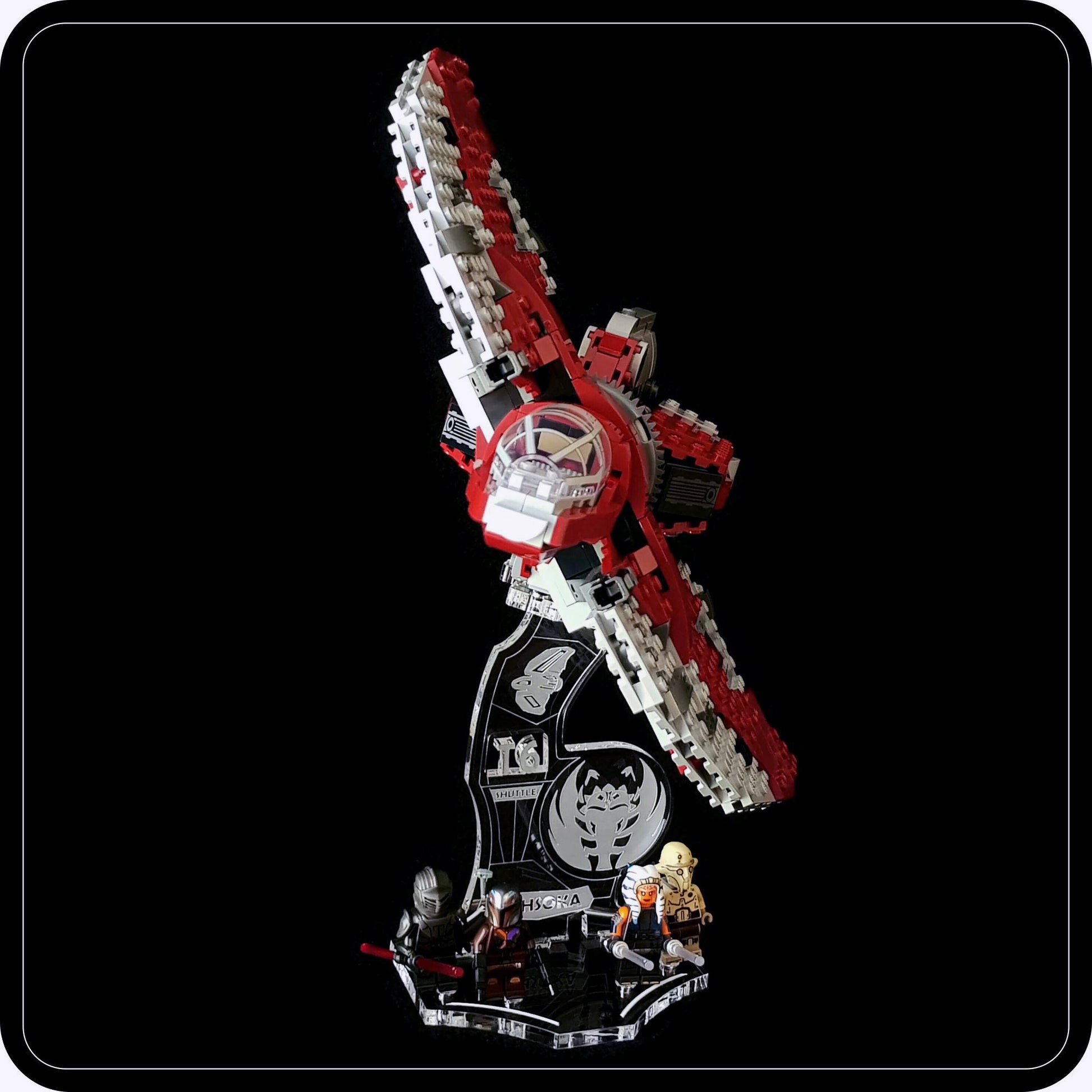 Display stand 3D-ENGV angled for Lego 75362 Ahsoka Tano's T-6 Jedi Shuttle + minifigures slots (A1102)-5