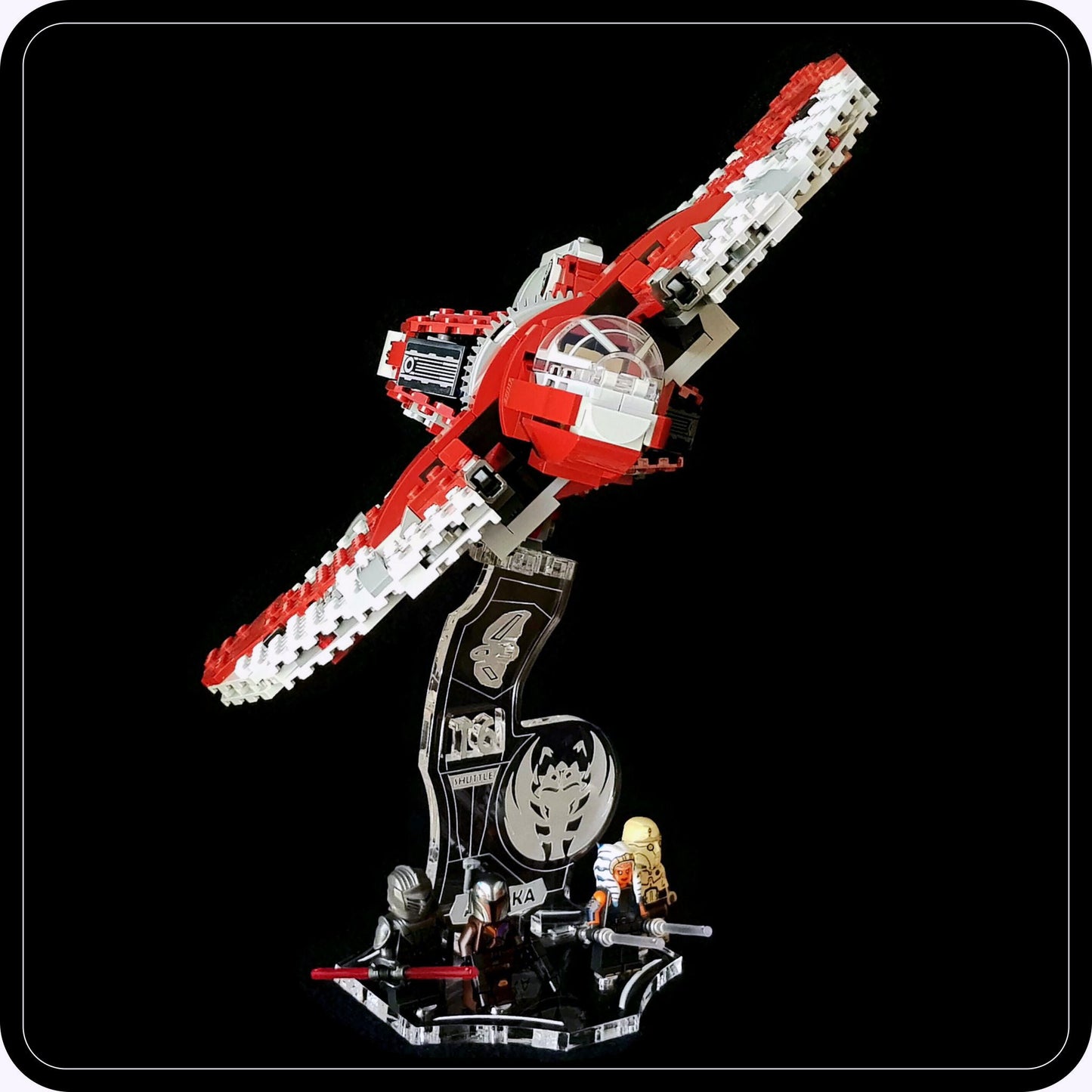 Display stand 3D-ENGV angled for Lego 75362 Ahsoka Tano's T-6 Jedi Shuttle + minifigures slots (A1102)-7