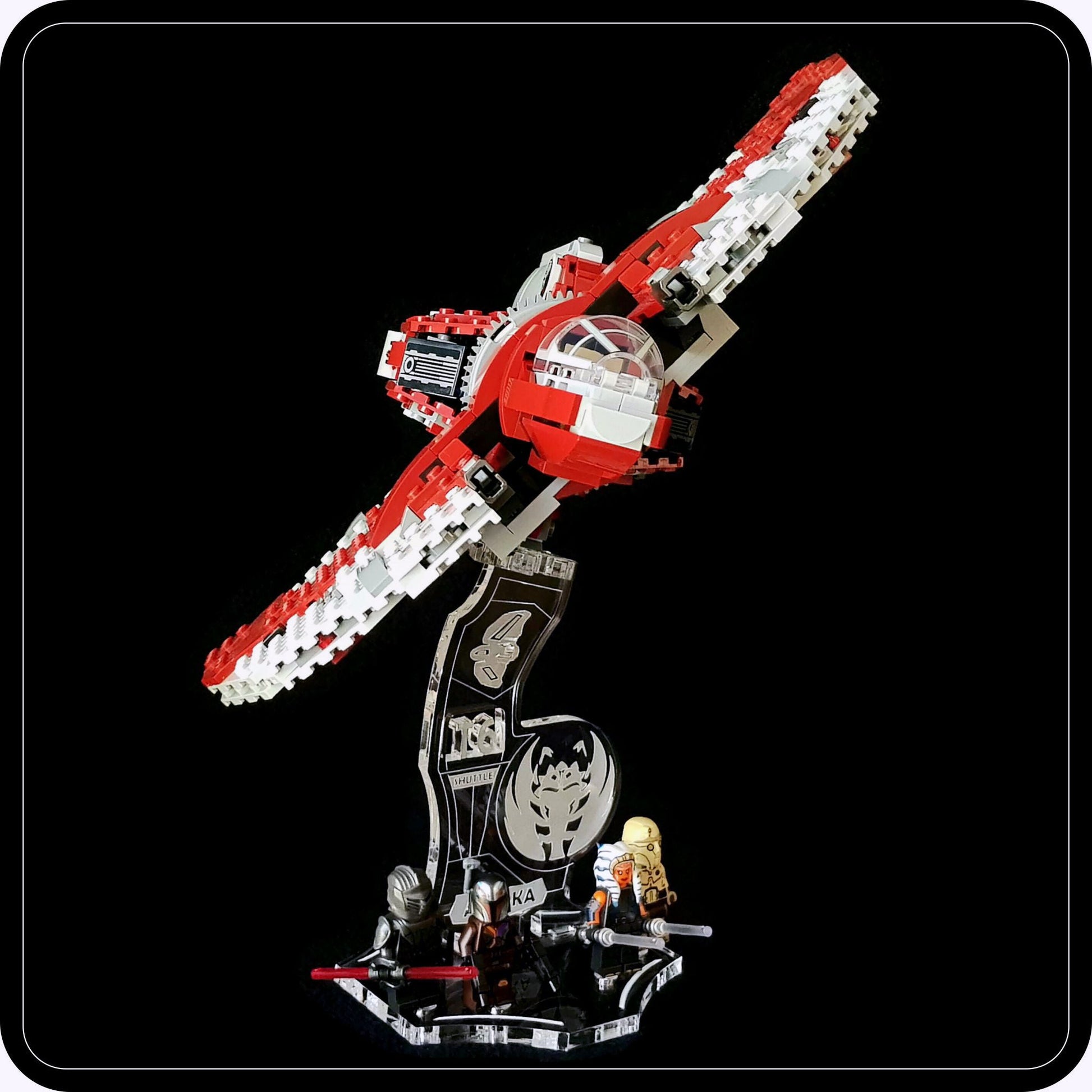 Display stand 3D-ENGV angled for Lego 75362 Ahsoka Tano's T-6 Jedi Shuttle + minifigures slots (A1102)-7