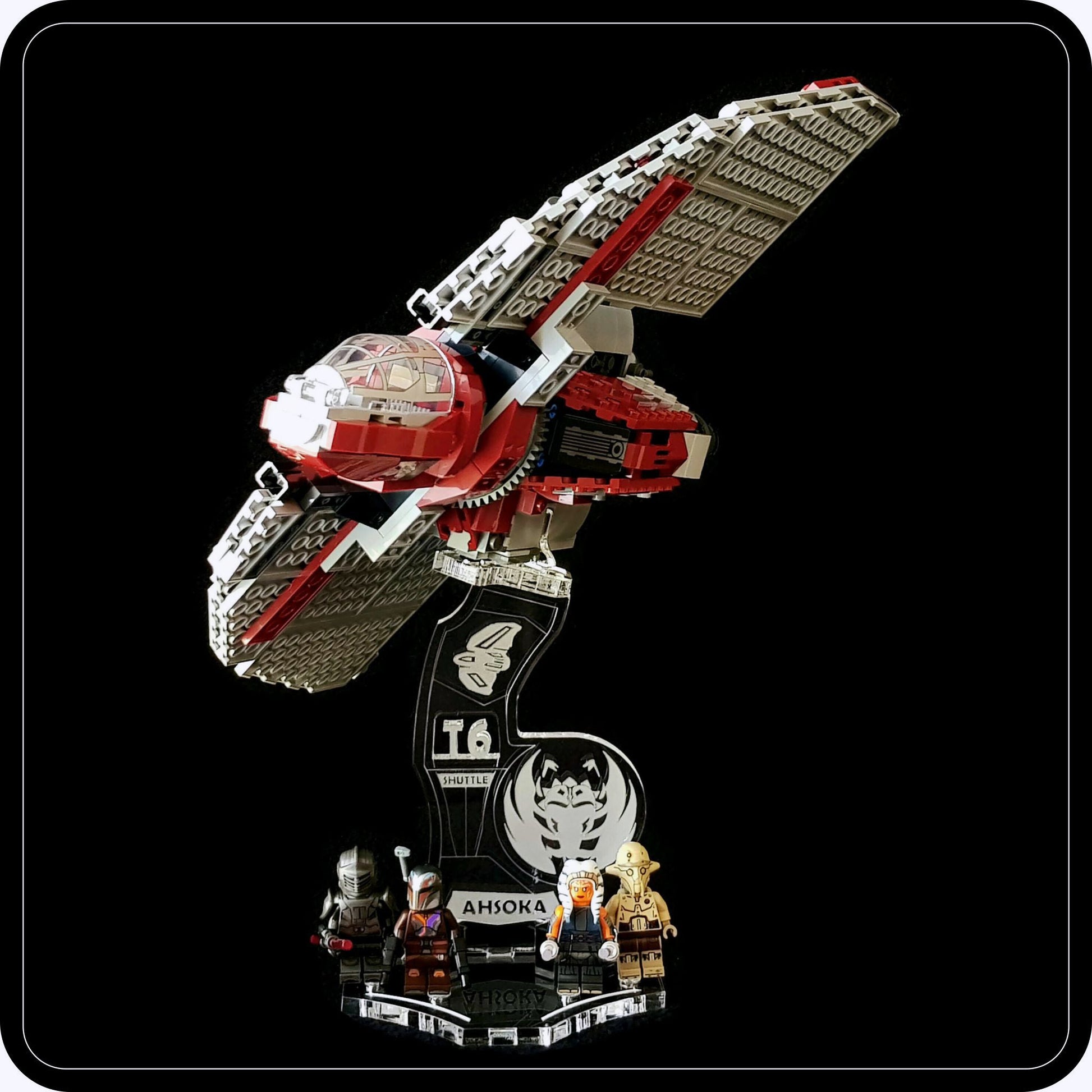 Display stand 3D-ENGV angled for Lego 75362 Ahsoka Tano's T-6 Jedi Shuttle + minifigures slots (A1102)-9