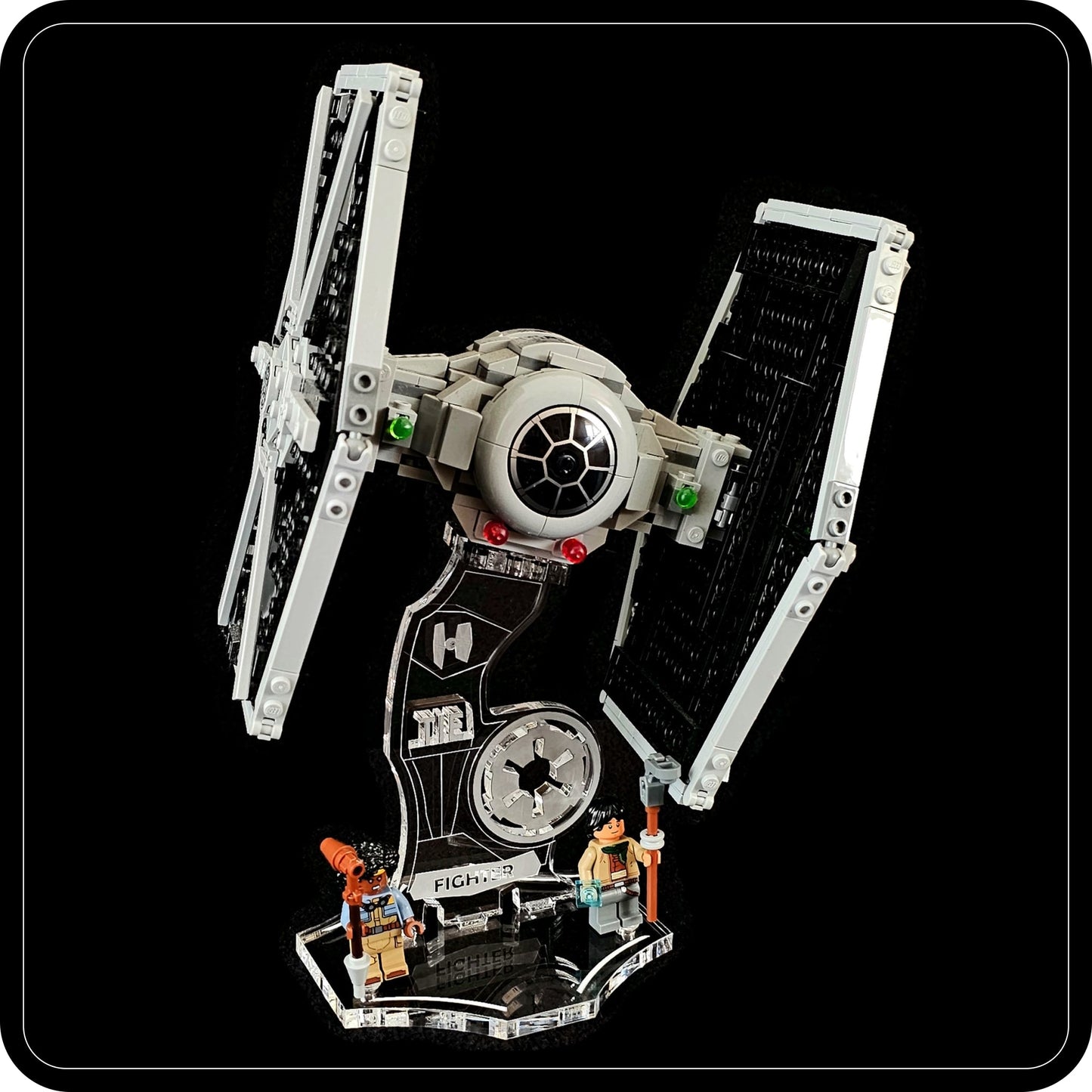 Display stand 3D-ENGV angled for Lego 75393 TIE Fighter + minifigures slots (A1104)-2