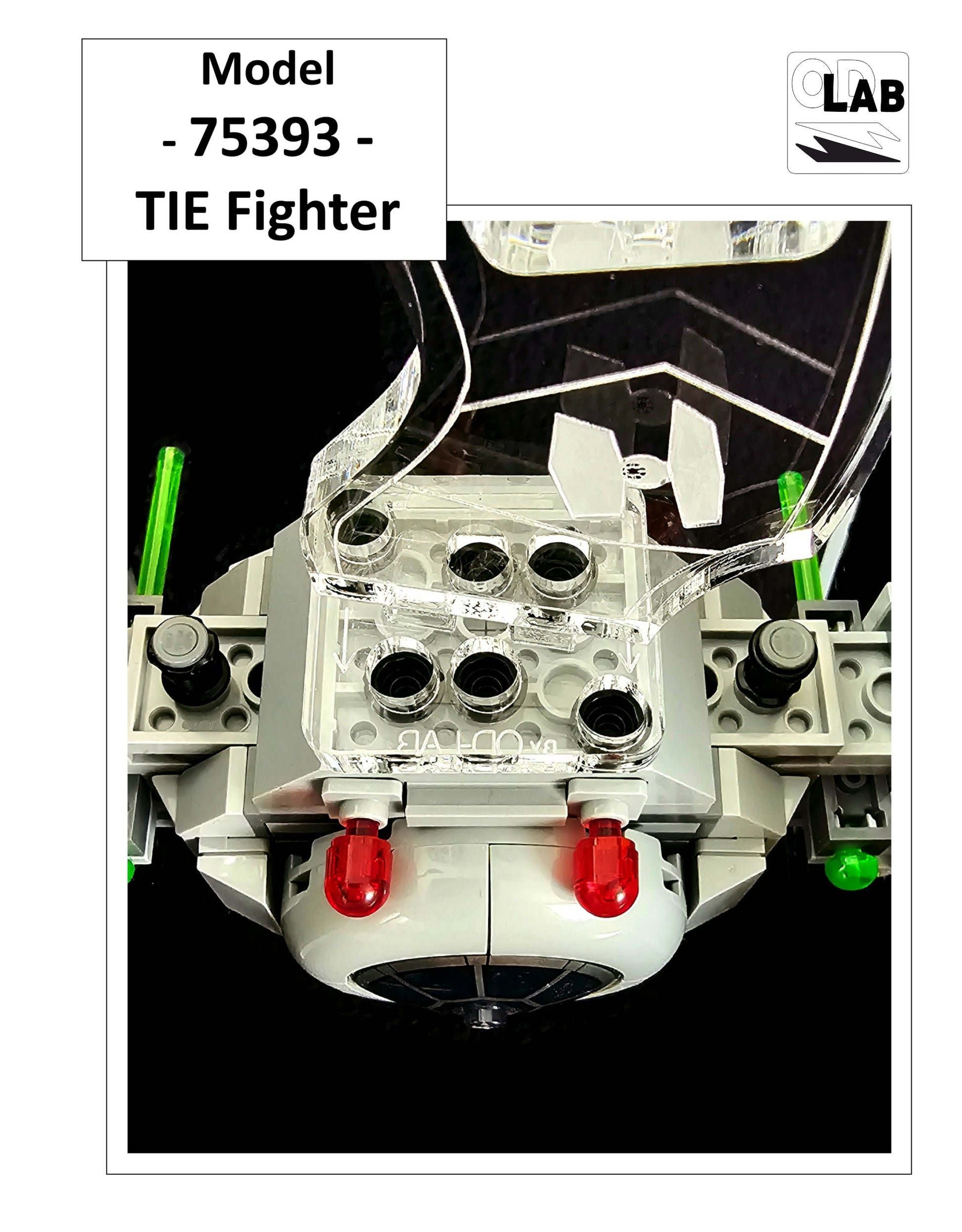 Display stand 3D-ENGV angled for Lego 75393 TIE Fighter + minifigures slots (A1104)-f