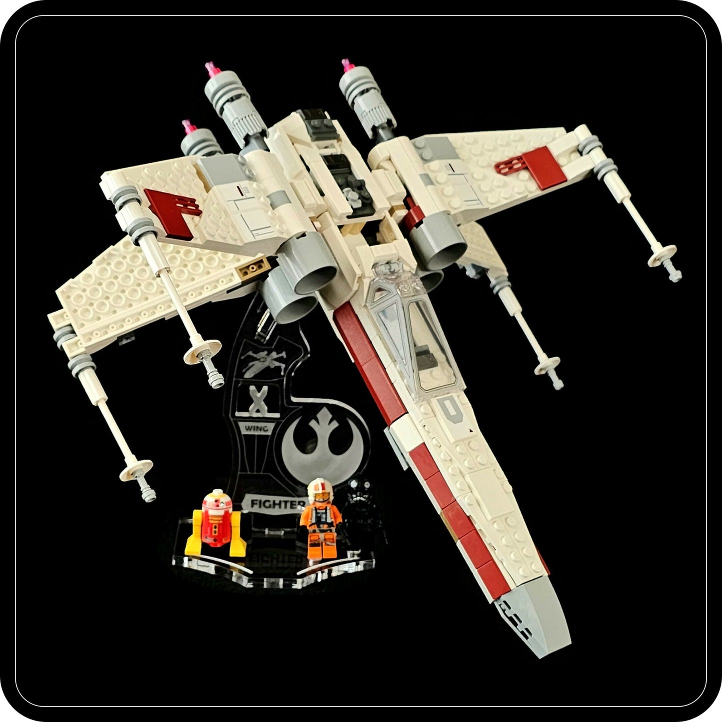 Display stand angled for Lego 75393 X-WING Fighter + minifigures slots (A1105)-2