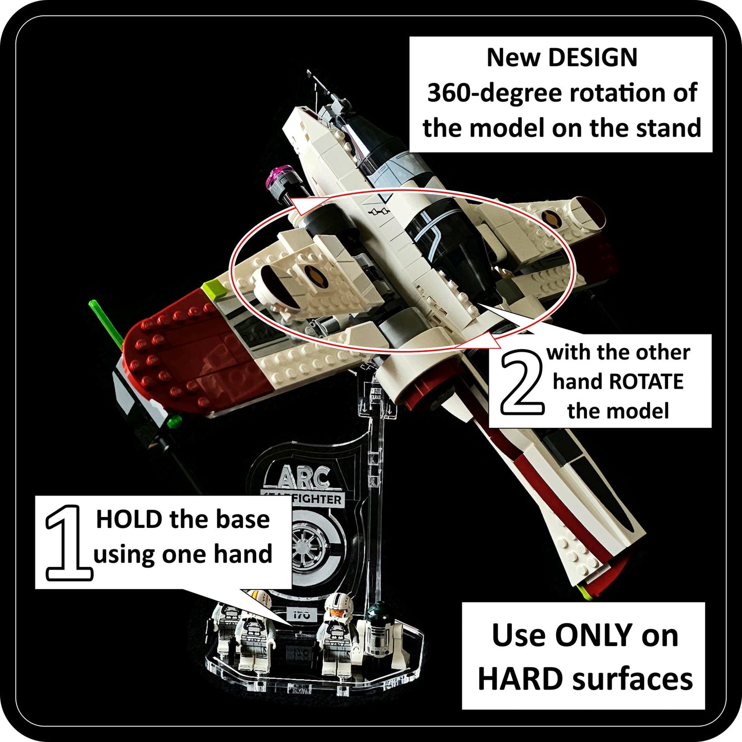 Display stand 360 for Lego 75402 ARC-170 + minifigures slots (A1109)-7