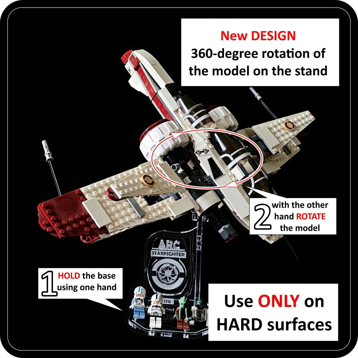 Display stand 360 for Lego 8088-7259 ARC-170 + minifigures slots (A1110)-5