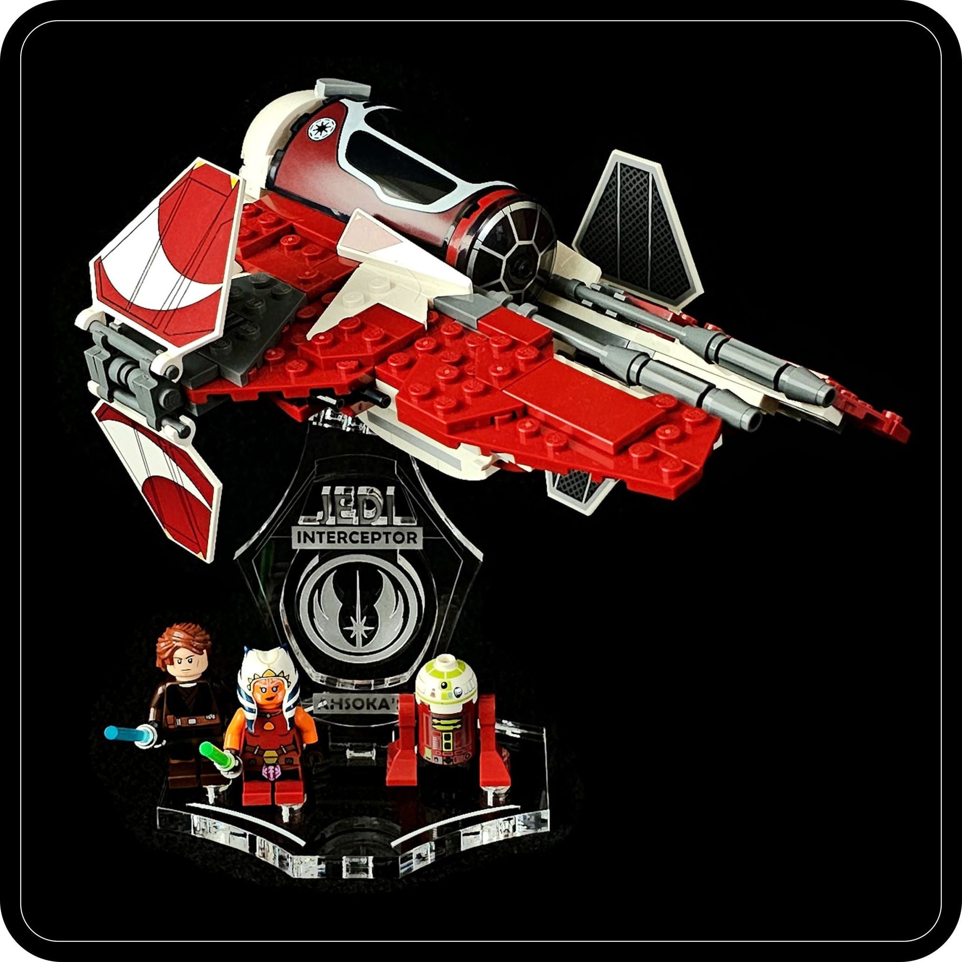 Display stand angled for Lego 75401 Ahsoka's Jedi Interceptor + minifigures slots (A1111)-11