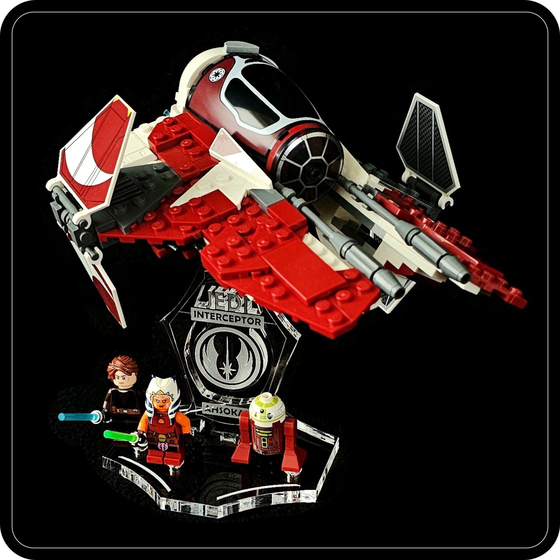 Display stand angled for Lego 75401 Ahsoka's Jedi Interceptor + minifigures slots (A1111)-9