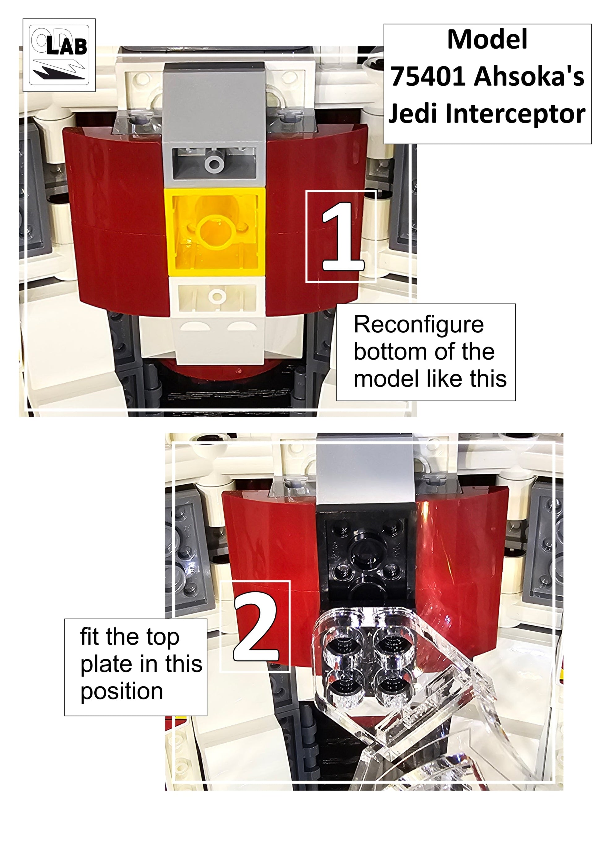 Display stand angled for Lego 75401 Ahsoka's Jedi Interceptor + minifigures slots (A1111)-f