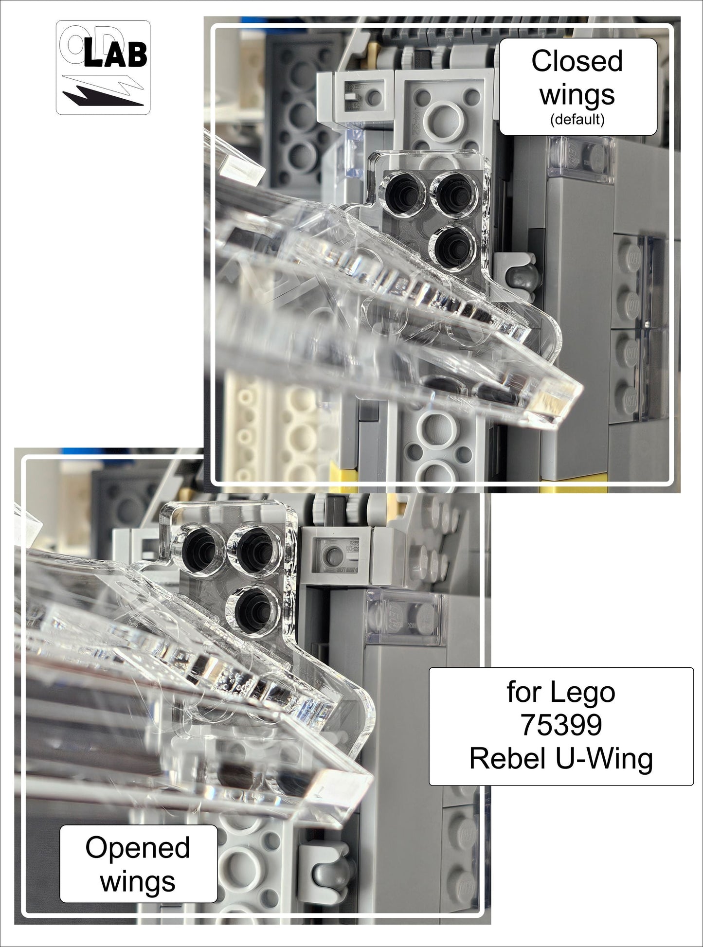 Display stand angled for Lego 75399 Rebel U-Wing Fighter + minifigures slots (A1116)-f
