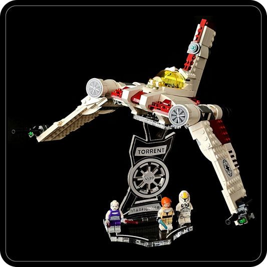 Display stand angled for Lego 75432 V-19 Torrent Starfighter + minifigures slots (A1119)-1