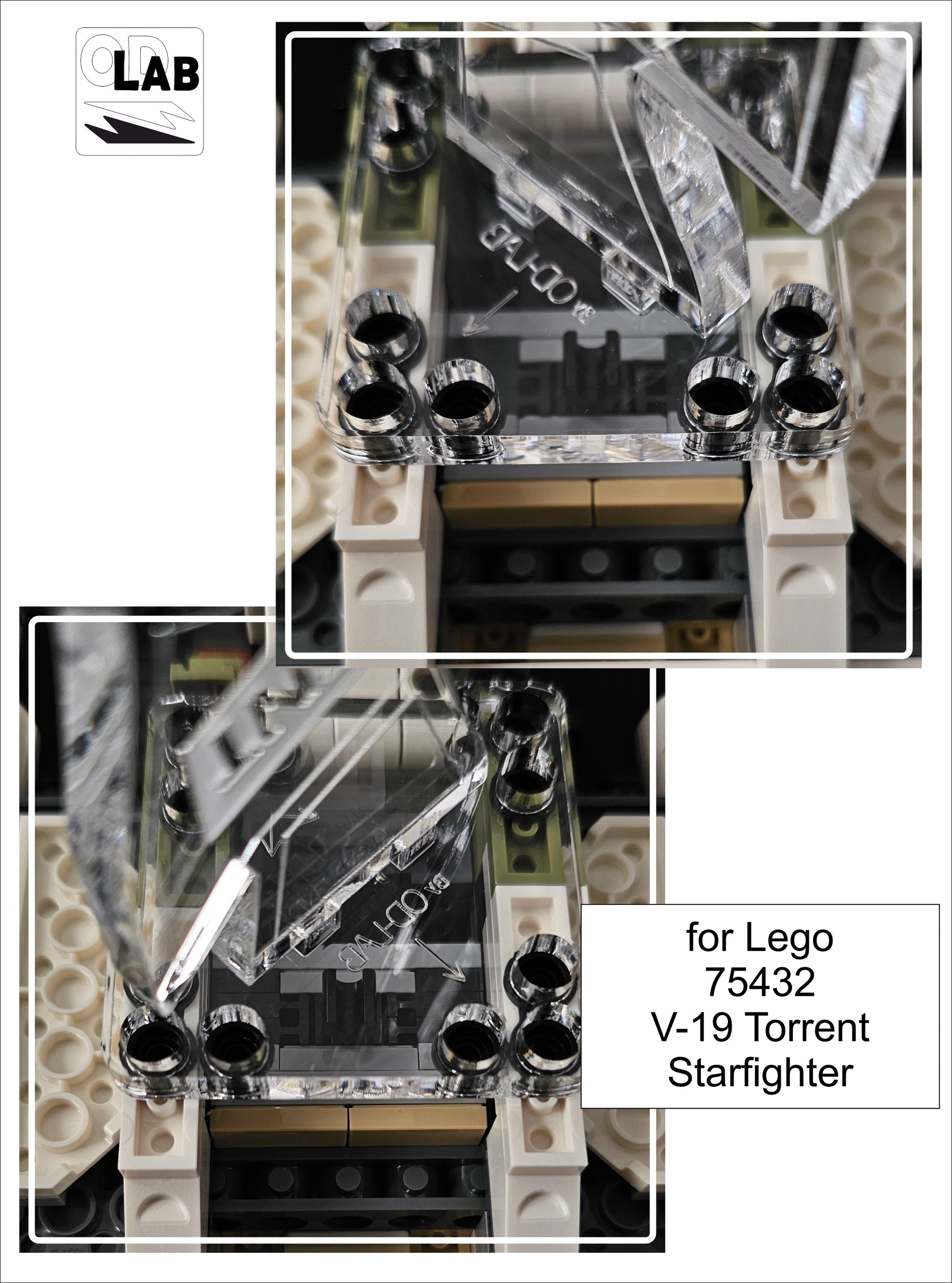 Display stand angled for Lego 75432 V-19 Torrent Starfighter + minifigures slots (A1119)-f